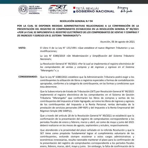 Vista previa del documento Guía del formulario RG 94 y medidas administrativas Paraguay — Impuestos