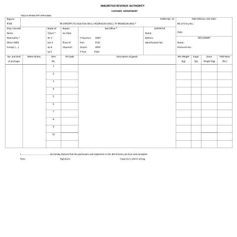 Document preview: Navigating Form 35 for Re-Exports in Mauritius — Government & admin (Form35ReExportstoAgalegaRodriguesStBrandon)