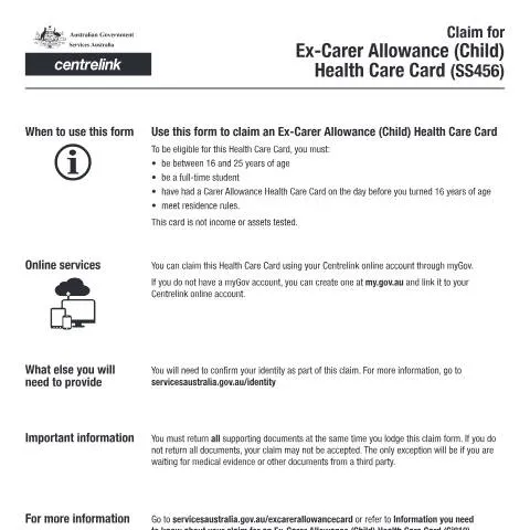 Document preview: Understanding the Ex-Carer Allowance Health Care Card Process — Benefits & social aid (CERFA n°SS456)