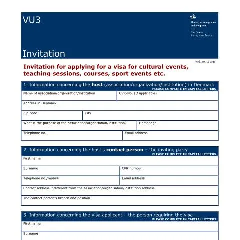 Document preview: Forstå VU3: Din guide til visa for kulturelle events — Immigration & visa (CERFA n°VU3)