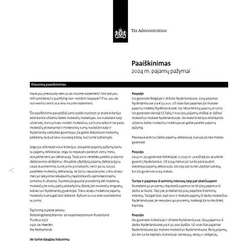 Documentvoorvertoning: Essentiële informatie over de inkomensverklaring 2024 Litouws — Belastingen (CERFA n°ib0591t41pllit)
