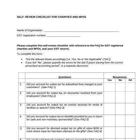 Document preview: Understanding the IRAS Self-Review Checklist for Charities and — Taxes (CERFA n°SELF-REVIEW-CHECKLIST)