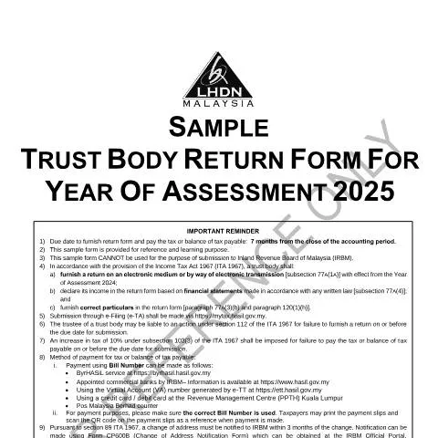 Document preview: Panduan Lengkap Borang Sample Trust Body Return 2025 — Proses pentadbiran