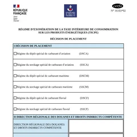 Aperçu du document Comment bénéficier du régime d'exonération TICPE pour votre entreprise — Impôts & fiscalité (CERFA n°16103*02)