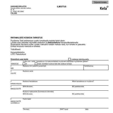 Document preview: Rintamalisän tarkistuslomake Kela E 168 — Hallinnolliset asiat (CERFA n°Kela E 168)