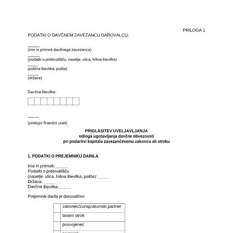 Document preview: Odlog ugotavljanja davčne obveznosti pri podaritvi kapitala — Davki & obdavčitev (CERFA n°Doh-OdlKap)