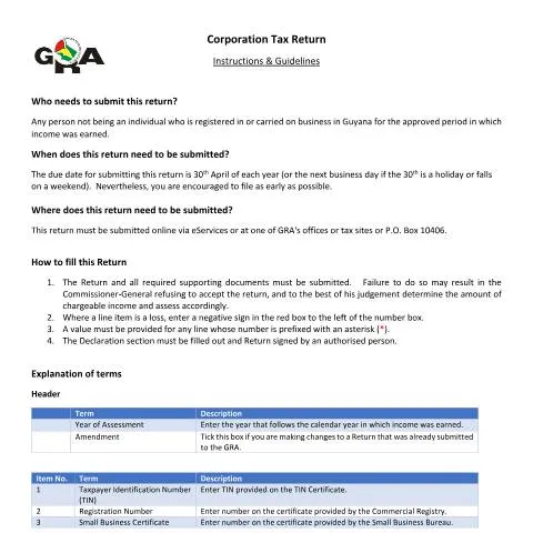 Document preview: Understanding the Guyana Revenue Authority's CT Return Guide v6 — Library