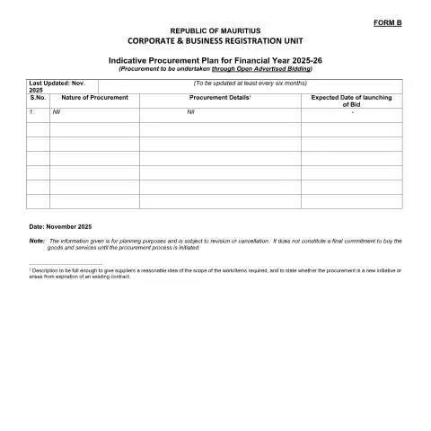 Document preview: Understanding Form B Amended 27-11-25 in Procurement — Government & admin (Form_B_Amended_27-11-25_Indicative_APP_for_FY-2025-26)