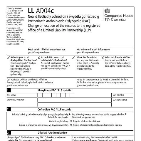 Document preview: Guide to Changing LLP Records Location to Registered Office — Business