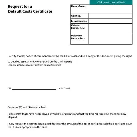 Document preview: How to Obtain Default Costs Certificate Using Form N254 — Legal & justice