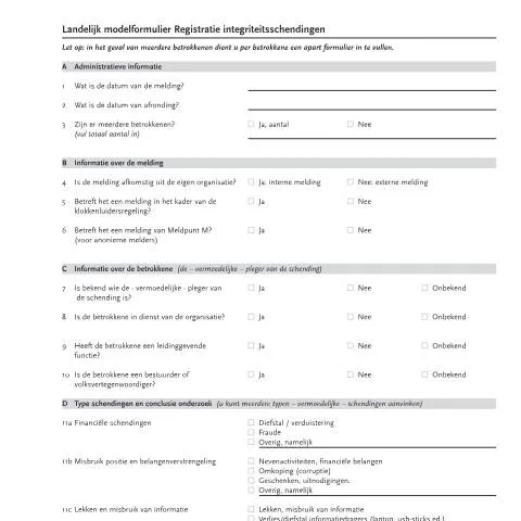 Documentvoorvertoning: Belang van het Modelformulier voor Integriteitschendingen — Overheid & administratie