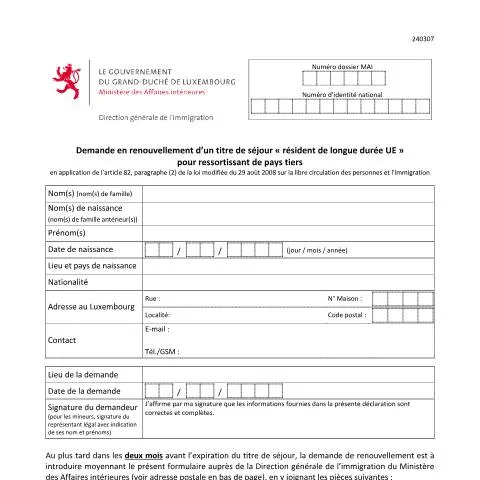 Aperçu du document Guide pour le renouvellement du titre de séjour résident longue durée — Immigration & visas (CERFA n°renouvellement-statut-resident-longue-duree)