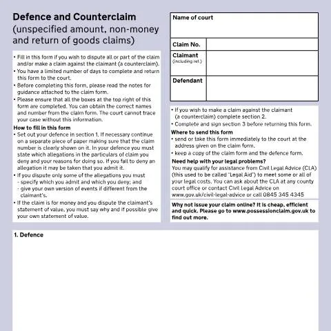 Document preview: How to Use Form N9D for Civil Court Defence and Counterclaims — Government & admin
