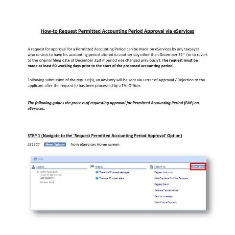 Document preview: How to Request a Permitted Accounting Period on eServices in Jamaica — Government & admin (CERFA n°Guide_Permitted_Accounting_Period_Request_082021)