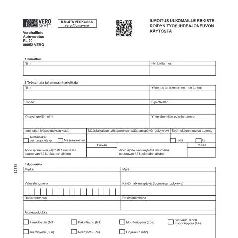 Document preview: Työntekijän liikkuvuus ja työsuhdeajoneuvot Suomessa — Verot & verotus (CERFA n°Vero 1235)