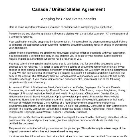 Document preview: Your Guide to the USA/Canada Agreement Benefits Application — Benefits & social aid (CERFA n°ISP5005-USA)