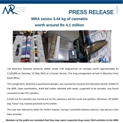 Document preview: MRA's Significant Cannabis Seizure: A Step Against Drug Trafficking — Government & admin (PressRelease160523)