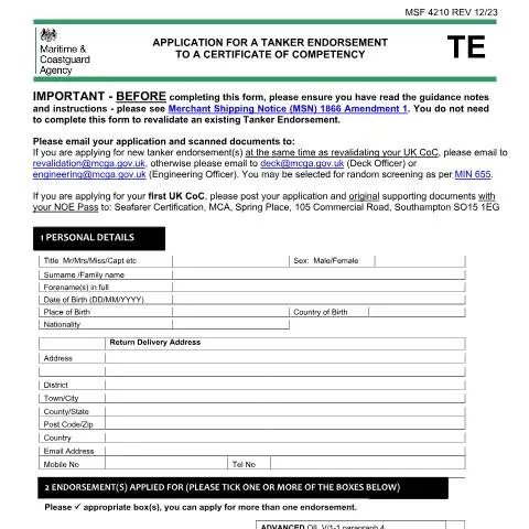 Document preview: How to Apply for UK Tanker Endorsement to Certificate of Competency — Vehicle & driving