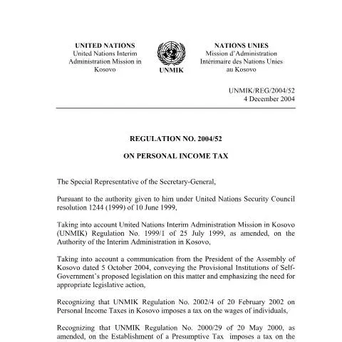 Document preview: Udhëzues për Rregulloren nr. 2004/52 mbi Tatimin Personal në Kosovë — Procedura administrative