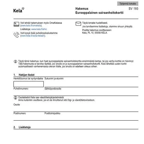 Document preview: Miksi Eurooppalainen sairaanhoitokortti on tärkeä? — Opiskelu & koulutus (CERFA n°Kela SV 193)