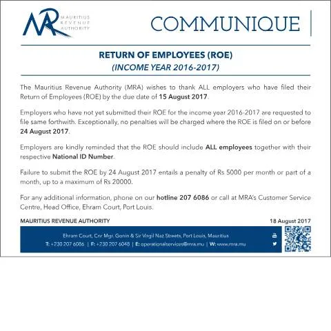 Document preview: Understanding the ExtensionROE for Employers in Mauritius — Taxes (CERFA n°ExtensionROE)