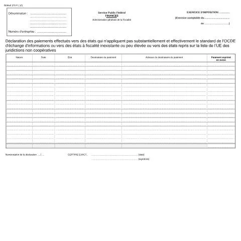 Aperçu du document Comprendre le formulaire 121-275-f du SPF Finances — Impôts & fiscalité (CERFA n°121-275-f)