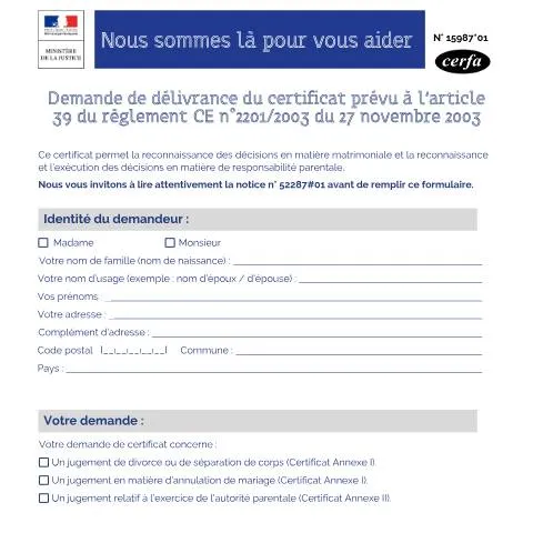 Aperçu du document Comment faire reconnaître un divorce étranger en France — Juridique & justice (CERFA n°15987*01)