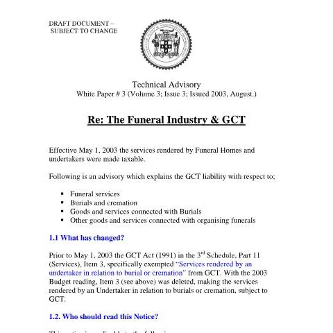 Document preview: Understanding GCT Application in Jamaica's Funeral Industry — Taxes (CERFA n°2003.iroc.gct+-+the+funeral+industry++gct)