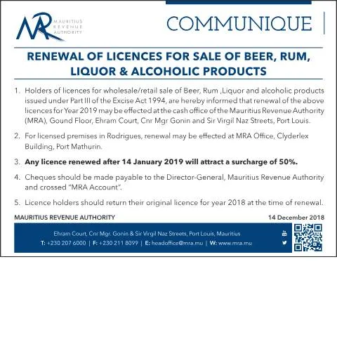 Document preview: Understanding the Renewal Process for Alcohol Licences in Mauritius — Government & admin (Renewal141218)