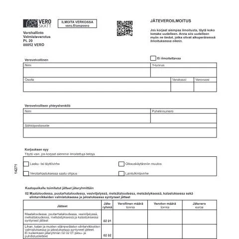 Document preview: Ympäristönsuojelun ja verotuksen yhdistelmä: Jäteveroilmoitus (1427) — Verot & verotus (CERFA n°Vero 1427)