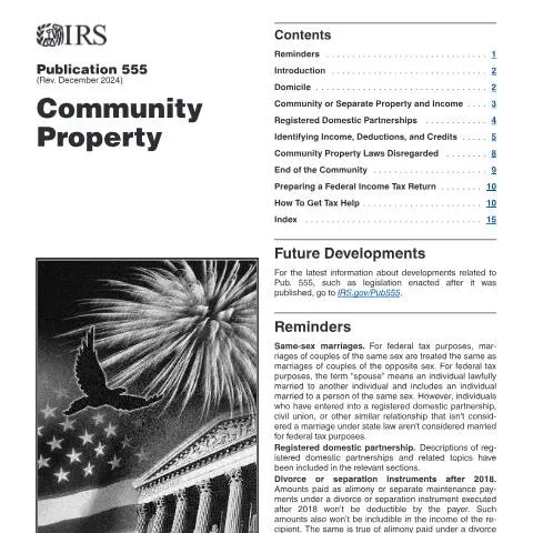 Document preview: Understanding IRS Publication 555 for Community Property Laws — Taxes (CERFA n°PUB-555)