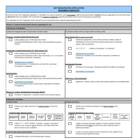 Document preview: Official Document Checklist for GST Registration and Deregistration in — Taxes (CERFA n°DOCUMENT-CHECKLIST)