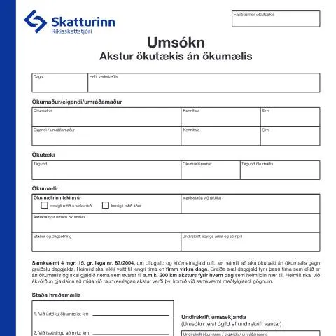 Document preview: Umsókn um heimild til aksturs án ökumælis — Stjórnsýsla (CERFA n°RSK 18.21)