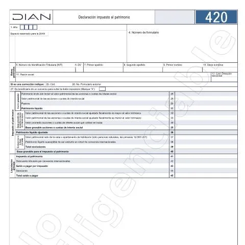 Vista previa del documento Guía para declarar el Impuesto al Patrimonio en Colombia 2026 — Impuestos (CERFA n°F420-2026)
