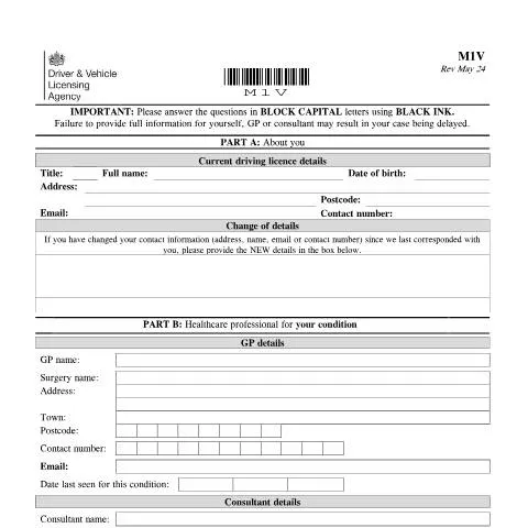 Document preview: Mental Health Reporting Requirements: DVLA M1V Form Guide — Health