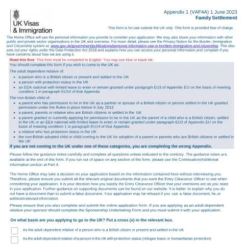 Document preview: VAF4A Appendix 1: Essential Requirements for UK Family Settlement — Immigration & visas