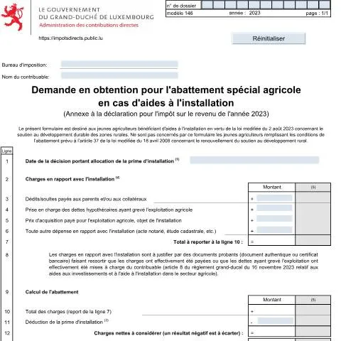 Aperçu du document Guide pour l'Abattement Spécial Agricole au Luxembourg — Impôts & fiscalité (CERFA n°146 F)