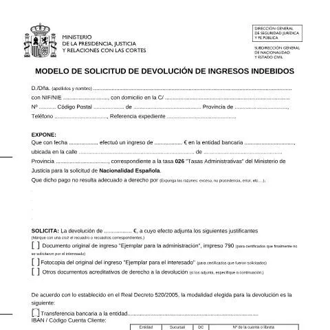 Vista previa del documento Guía para la Solicitud de Devolución de Ingresos Indebidos 026 — Inmigración y visados
