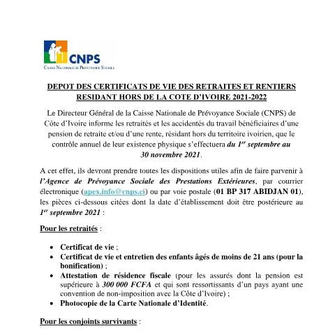 Aperçu du document Dépôt des Certificats de Vie des Retraités à l'Étranger — Retraite & pension