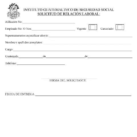 Vista previa del documento Importancia del Formulario de Solicitud de Relación Laboral del IGSS — Trámites administrativos