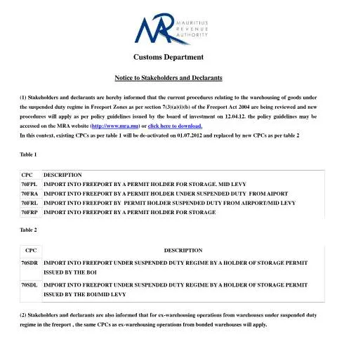 Document preview: Comprehensive Overview of Customs Notice for Stakeholders — Government & admin (NoticeDeclarantsandStakeholders)