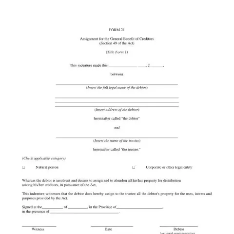 Document preview: Understanding Form 21: Assignment for Creditors in Canada — Legal & justice (Form 21)