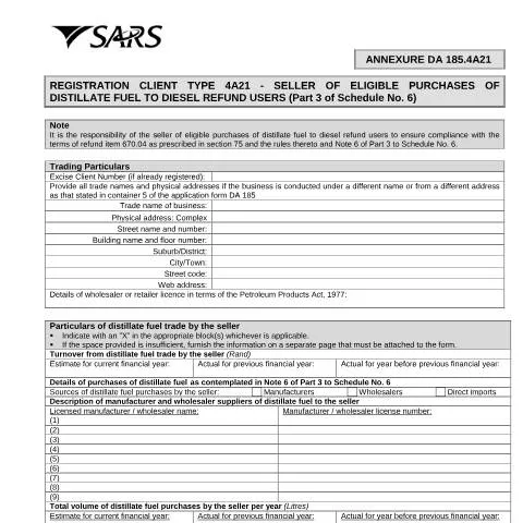 Document preview: Understanding the DA 185 4A21 Form for Fuel Sellers — Government & admin (CERFA n°DA 185 4A21)