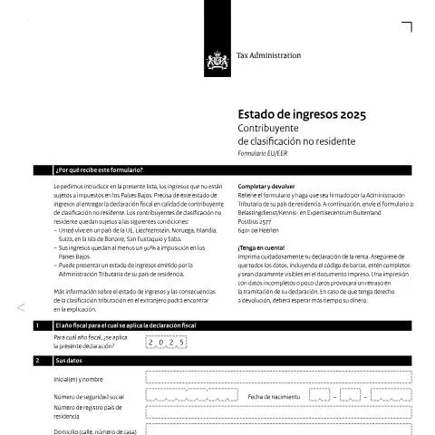 Documentvoorvertoning: Essentiële Inkomensverklaring 2025 Spaans voor Buitenlandse — Belastingen (CERFA n°ib0591z51folspa)