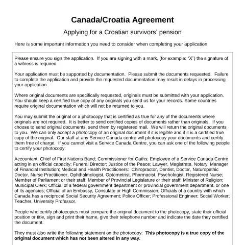 Document preview: Navigating the Croatian Survivors' Pension Application Process — Health (CERFA n°CAN_HR_4)