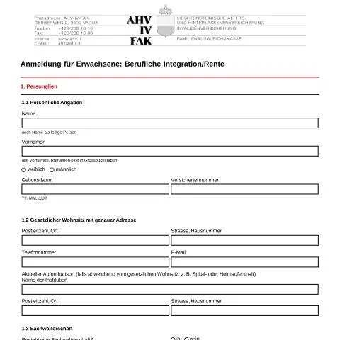 Dokumentvorschau: Wichtige Informationen zur Anmeldung für Erwachsene zur beruflichen — Rente & Pension (CERFA n°AHV-IV-FAK-FORM-3-08--Anmeldung_Erwachsene_Berufliche_Integration_Rente)