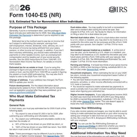 Document preview: Understanding IRS Form 1040-ES (NR) for Nonresident Aliens — Government & admin (CERFA n°1040ESN)