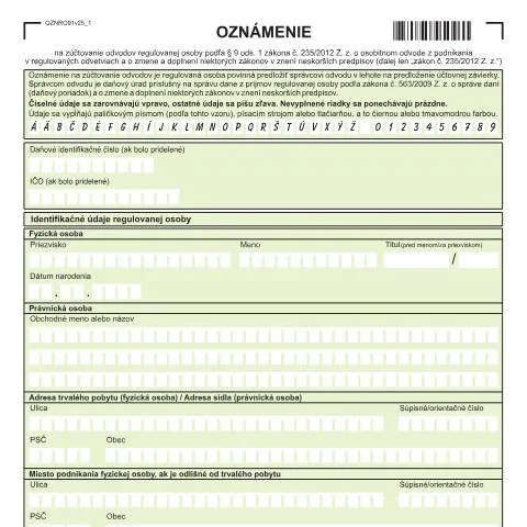 Document preview: OZNRO91v25: Dôležitosť pre regulované osoby v Slovácku — Administratívne úkony (CERFA n°OZNRO91v25)