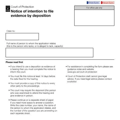 Document preview: Navigating Form COP31 for Deposition Evidence Submission — Legal & justice