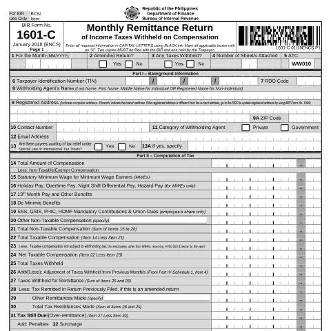 Document preview: Mastering BIR Form No. 1601-C for Tax Compliance — Government & admin (CERFA n°1601-C)